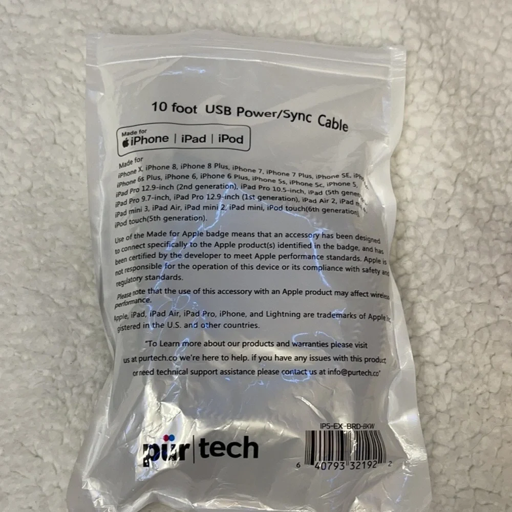 Purtech 10 Ft Apple-certified Braided Lightning Cable